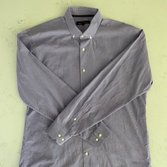 Ben Sherman LS Button Down Oxford Collar Check Print Shirt Purple White Sz 165 - Picture 6 of 15